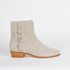 JOIE Laleh Ruffle Leather Suede Ankle Boot,  Light Gray 38.5